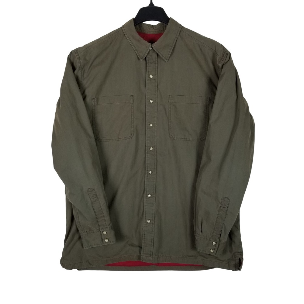 Eddie Bauer Shirt Jacket Mens Large Tall Olive Green Snap Front Cotton Blend L T
